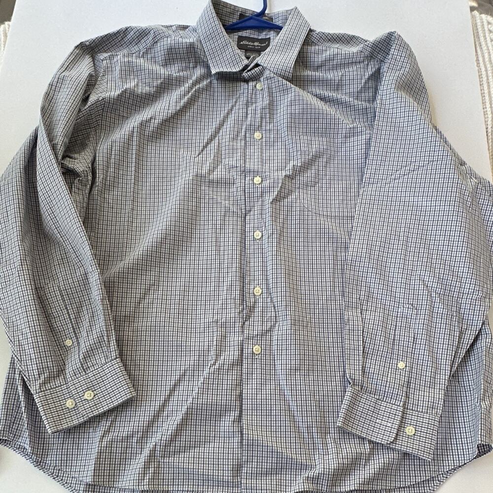 Eddie Bauer Men's XXL Blue/White Check Cotton Wrinkle Resistant Button-Up Shirt